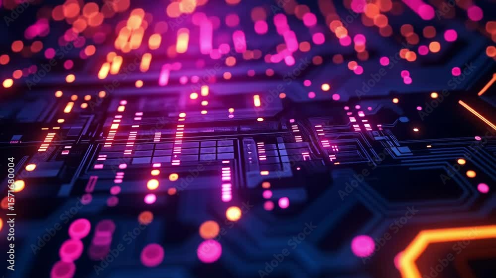 Aufkleber abstract circuit board with glowing light patterns, futuristic scene.