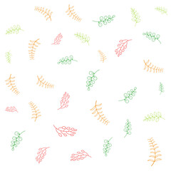 Vibrant illustration featuring colorful botanical elements arranged randomly, creating a cheerful and playful design. Ideal for backgrounds and wallpapers.