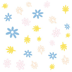 A vibrant seamless pattern featuring abstract leaves and flowers in various colors. Ideal for fabric designs, wallpapers, or creative backgrounds.