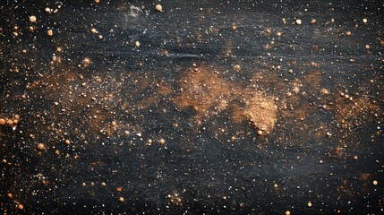 Dark surface speckled with rusty-orange dust