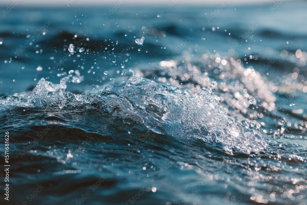 Aufkleber close-up view of water surface showcasing bubbles and splashes created by gentle waves under sunligh