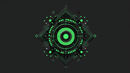 Obraz premium Virtual 3d element with circles, hexagons, triangles, lines, squares, rectangles. Modern logo in cyberpunk style. Futuristic IT badges for banner. Technology hi-tech design in the Vector illustration.