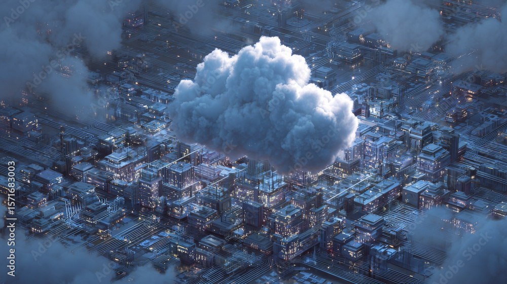 Poster abstract cloud technology circuit board. large data center concept. modern cloud storage technology 
