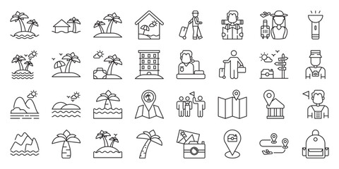 Top Island Tourist Attractions set of web icons in line style. island attractions, tropical islands, tourist destinations and famous islands. Vector illustration