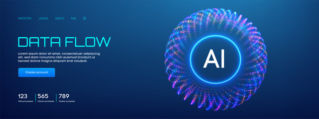 Abstract AI Data Background with Tech Pattern and Digital Line Network Flow. Futuristic 3D Vector Design for Business Concept or Big Data Analytics. Neural Geometric System with Cyber Speed Global.