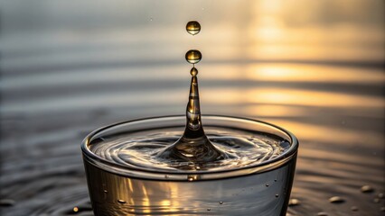 Single Oil Drop Falling into Water with Ripples
