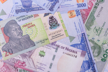 Nigeria money, naira, paper banknotes, cash. Nigerian money