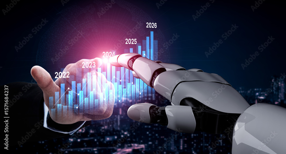 Poster ai-generated image showing data-driven projection of business performance trends across five years u