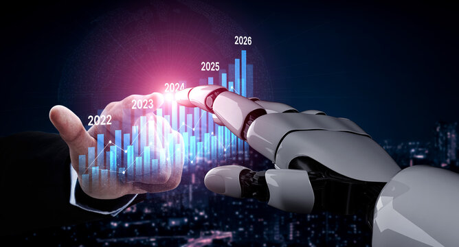 AI-generated image showing data-driven projection of business performance trends across five years using charts and analytics for strategic planning and decision making Vouch