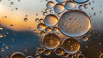 Crude Oil Droplets Suspended in Water at Sunset