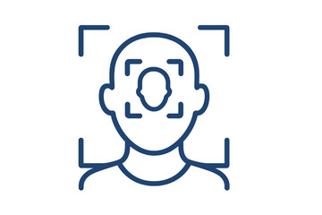 simple blue face scan symbol, clean recognition design on transparent