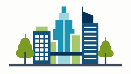 Obraz premium Green city skyline with buildings and trees, an urban vector illustration of a sustainable town