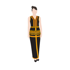 Vector flat illustration. Malaysian Sabahan woman wearing traditional attire called Baju Kadazan