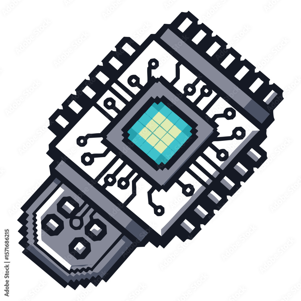 Poster pixelated computer chip with integrated circuits and a usb connector