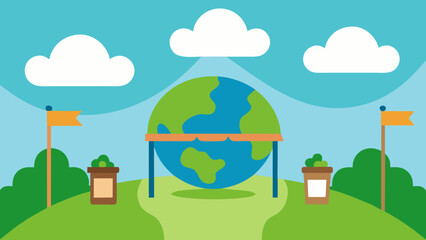 Fototapeta premium Green landscape illustration with trees and clouds, symbolizing an eco-friendly home on Earth