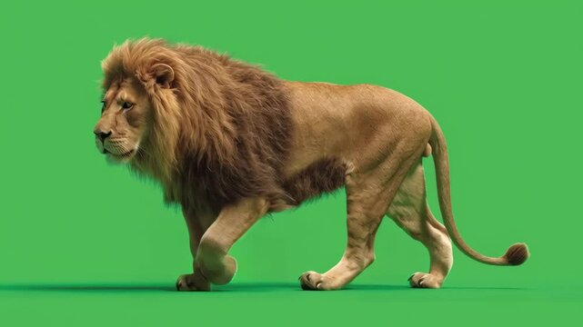 Lion walking with a green screen background
