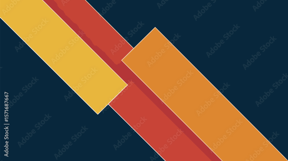 Poster abstract background featuring overlapping diagonal rectangles in yellow orange and red on dark blue