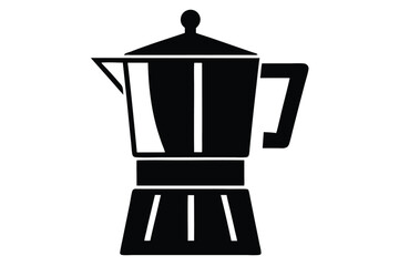 Black Moka Pot Icon Italian Coffee Maker Silhouette Illustration, Espresso Design Element