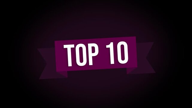 Top 10. Simple animation of the inscription appearing on the background of a purple shape ribbon background.
