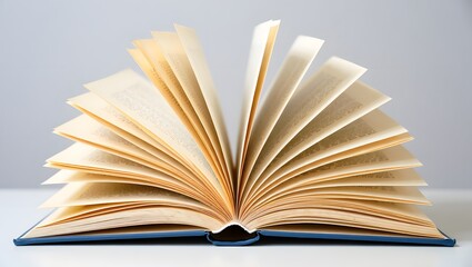 An open book with fluttering pages, symbolizing knowledge and the joy of reading. The pages are spread wide, inviting the viewer to delve into its contents