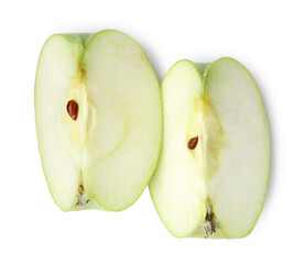 Pieces of fresh apple isolated on white, top view