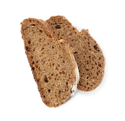 Slices of rye bread isolated on white, top view