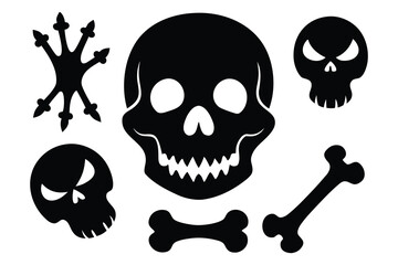 Black skull and bones vector collection halloween