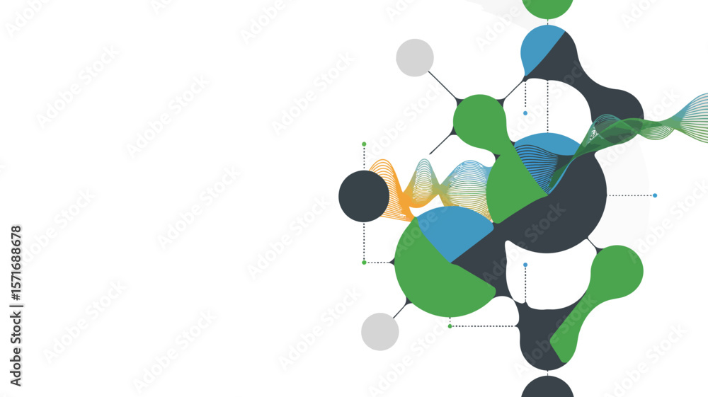 Poster abstract molecule structure design with circles and connecting lines on a white background art conce