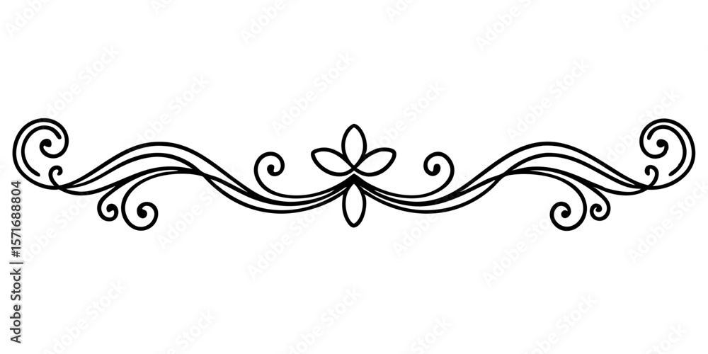 Poster ornate divider with curls and smooth lines for text decoration and typography, isolated vector image