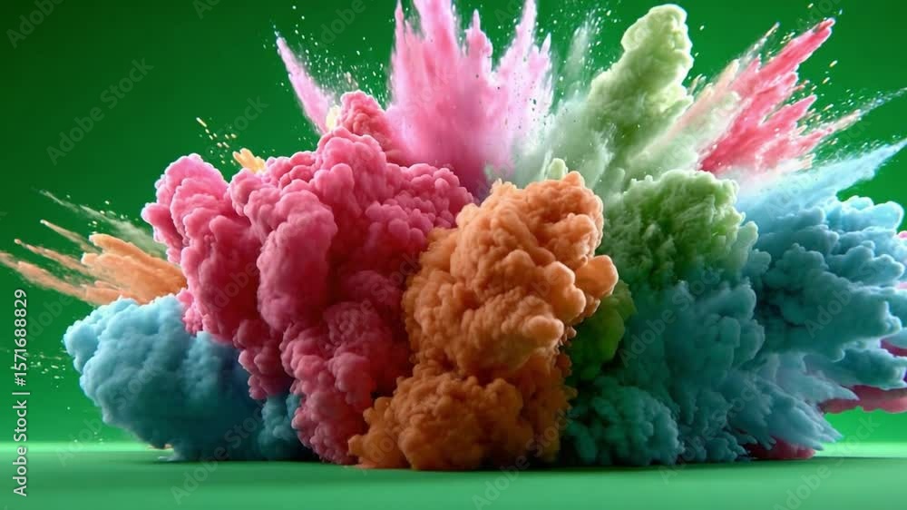 Poster rainbow color explosion: a vibrant explosion of multicolored powder creating a stunning visual spect