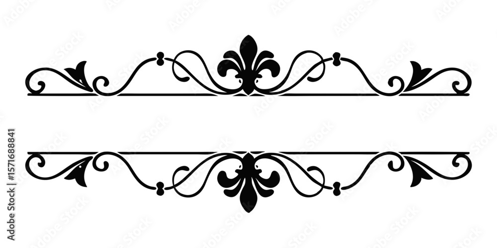 Poster decorative double symmetrical divider for text with floral patterns, isolated vector image on transp
