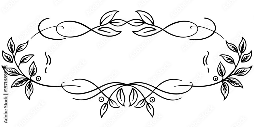 Poster decorative floral divider for text and typography, isolated vector image on transparent background