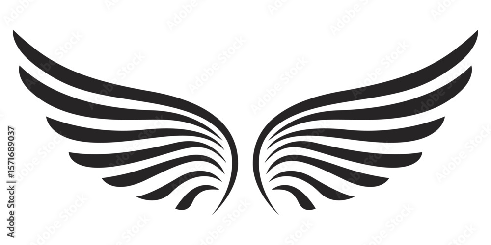 Poster abstract black and white wings. each wing is composed of multiple curved lines that create a sense o