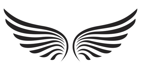 Abstract Black and White Wings. Each wing is composed of multiple curved lines that create a sense of movement and lightness.