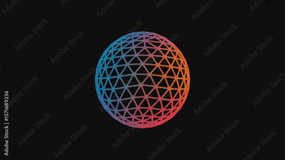 Fototapete a geometric sphere with a triangular mesh design and a gradient of colors on a black background