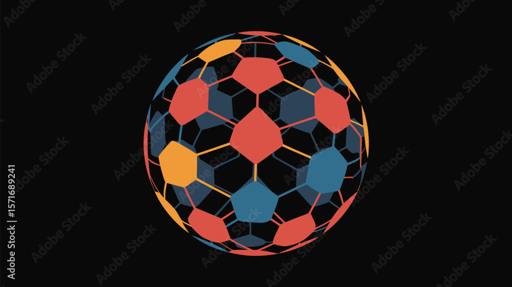 Aufkleber an illustration of a multicolored geometric sphere with a black background in a digital rendering