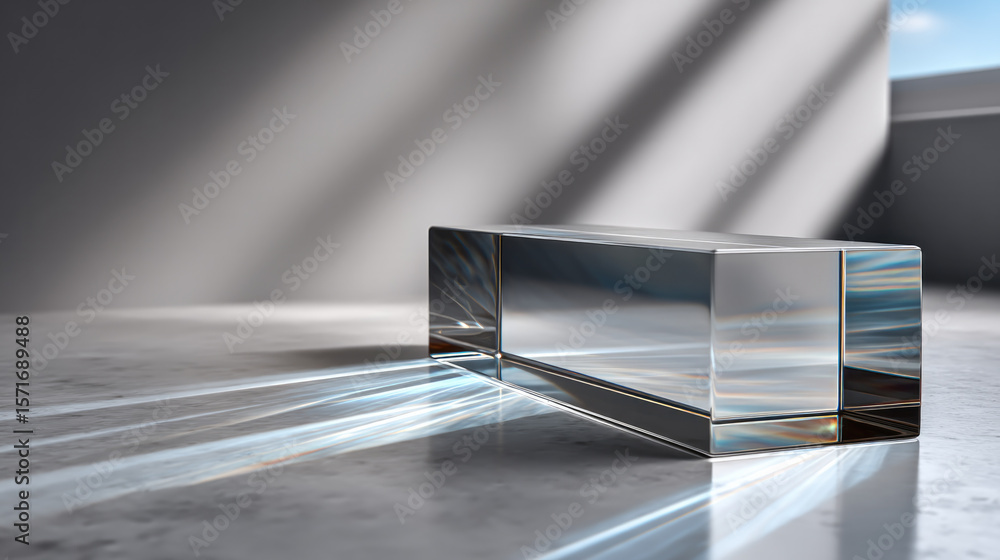 Poster crystal glass prism transparent rectangular sunlight shadow reflection minimal modern. clear rectang