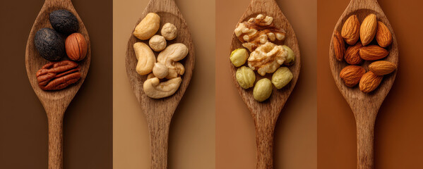 nuts on wooden background