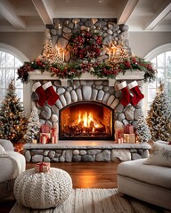 Winter holiday living room scene setup high resolution picture