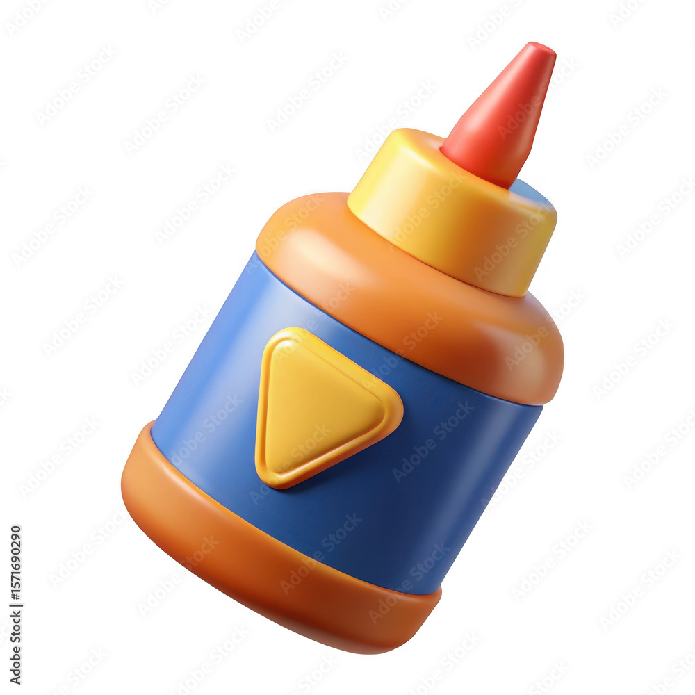 Poster stylized 3d rendering of a blue and orange glue bottle isolated on transparent background