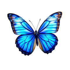 A captivating blue butterfly, wings fully extended, is displayed against a clean transparent background, highlighting its exquisite form and color