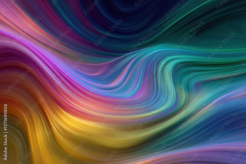 Poster dynamic swirls of color create an abstract representation of realms, blending hues of blue, purple, 