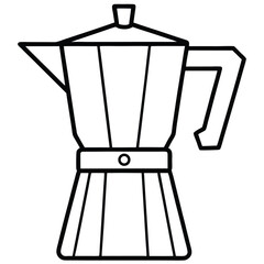 Outline Illustration of Italian Coffee Maker, Moka Pot, Espresso Brewing Tool