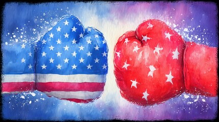 Boxing gloves in red and blue symbolize competition and rivalry.