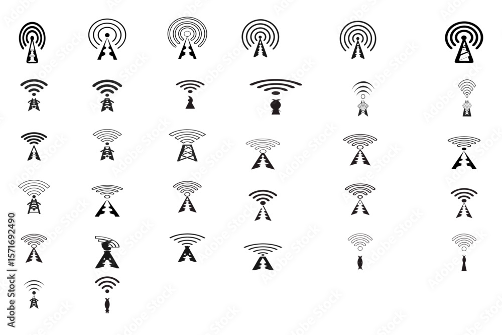 Poster wireless network system graphic set with communication and technology elements