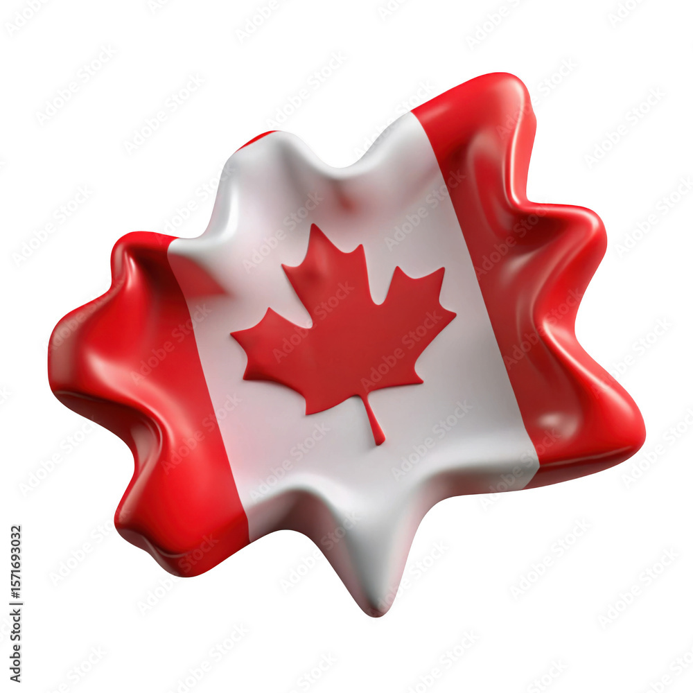 Poster canadian maple leaf flag in a wavy blob shape isolated on transparent background