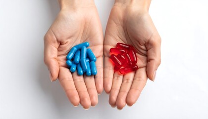 Two Palms Offering Blue and Red Capsules