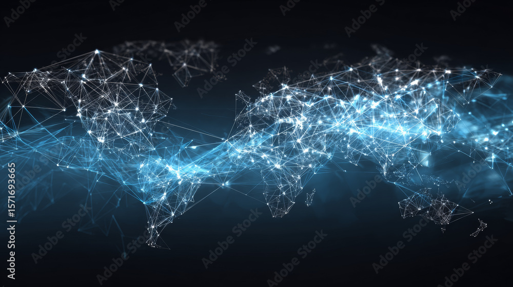Poster panoramic abstract dot and triangle connection background., the world is connect and smaller concept