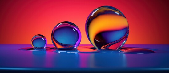 Shiny pink, red, and blue crystal shoes adorn a reflective surface, resembling precious gem art