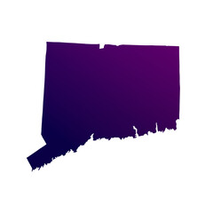 Connecticut map isolated on transparent white background. Blue and purple gradient textured map isolated on transparent png